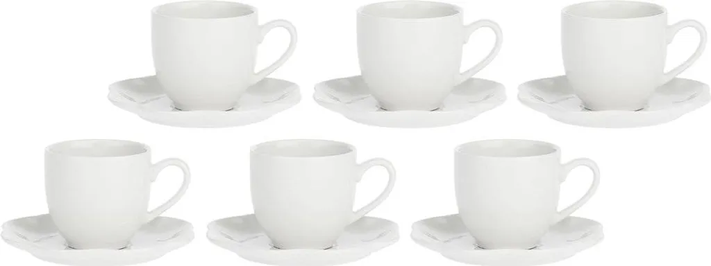 Set 6 Tazze Caffè Porcellana Bianca con Piattino - 100ml