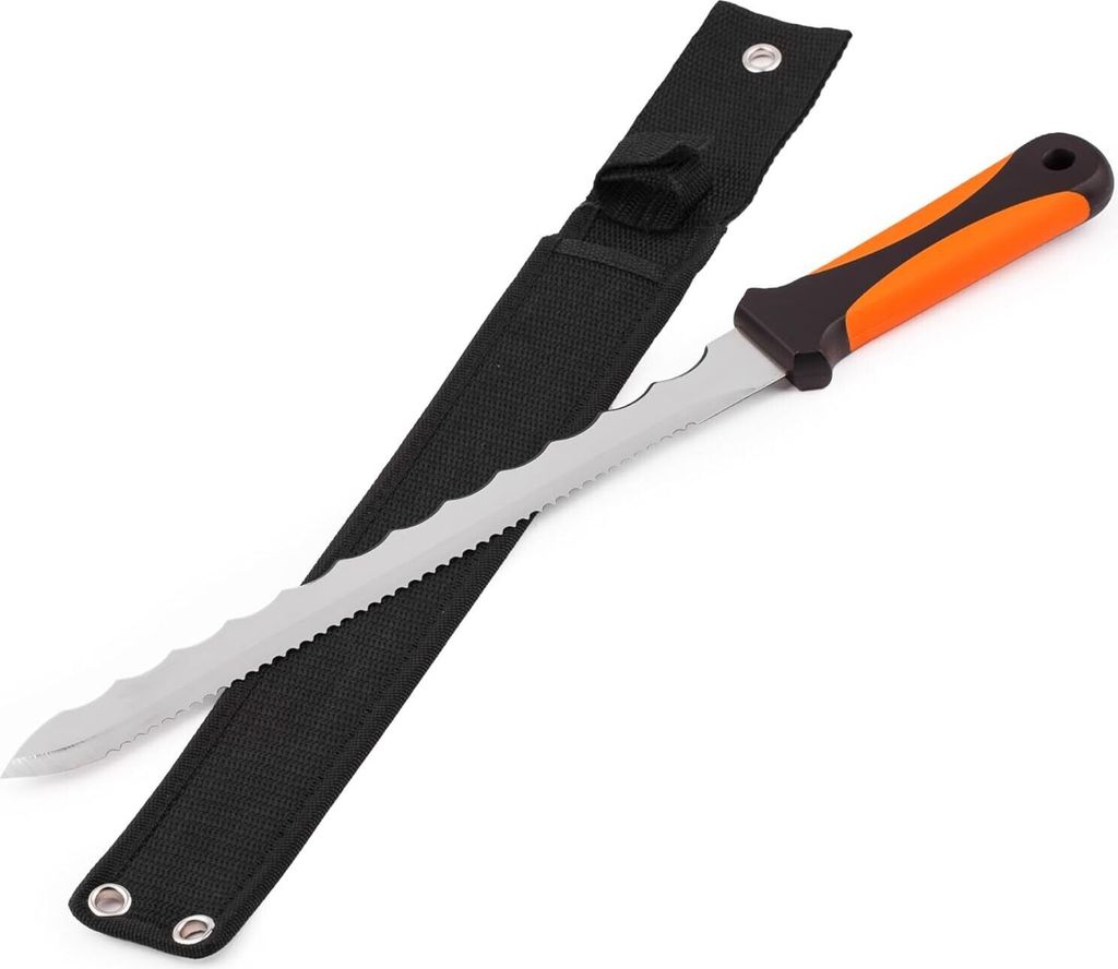 MIVOS Profi Dämmstoffmesser mit Edelstahl Scharfe Doppelklinge 280 mm - Doppelschneidig Dämmwolle Messer mit 28 cm Gezackter Klinge - Isoliermesser