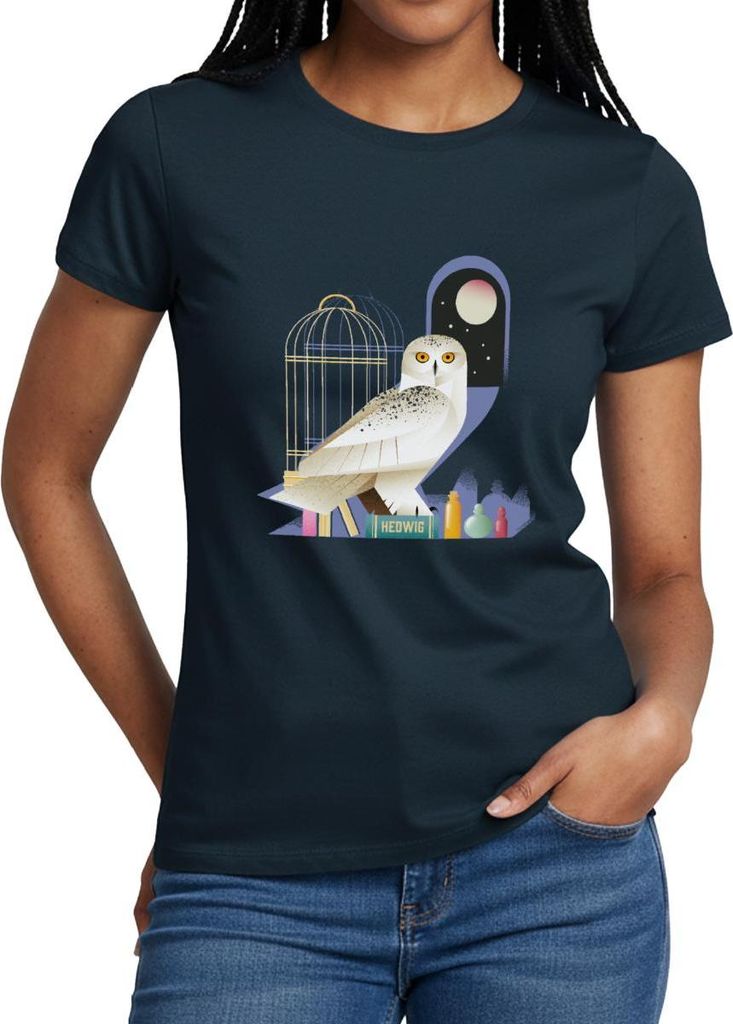 Spreadshirt Harry Potter Eule Hedwig Bei Nacht Frauen T-Shirt, XL, Navy