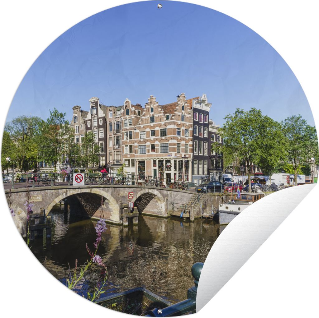 MuchoWow Gartenposter Outdoor-Poster Rund Die Brouwersgracht in Amsterdam im Sommer Ø 90 cm Gartendeko Rundes Poster draußen