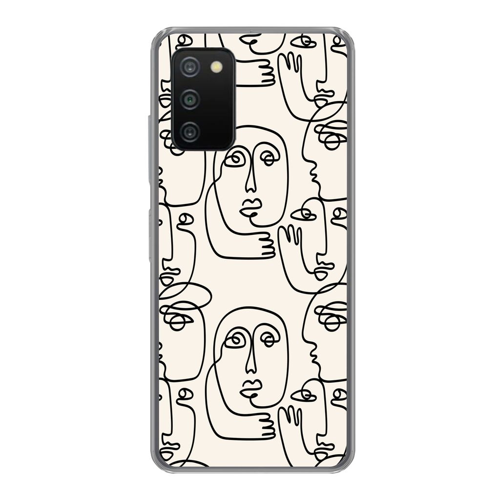 MuchoWow Handyhülle Schutzhülle Hülle für Samsung Galaxy A03s Gesicht - Muster - Strichzeichnung Silikon Softcase Handy Hülle - Schutz
