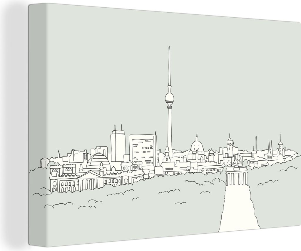 OneMillionCanvasses - Leinwandbilder - 140x90 cm, Illustration von Berlin mit grauem Hintergrund, Wandbilder Kunstdruck Wanddekoration - Foto auf...