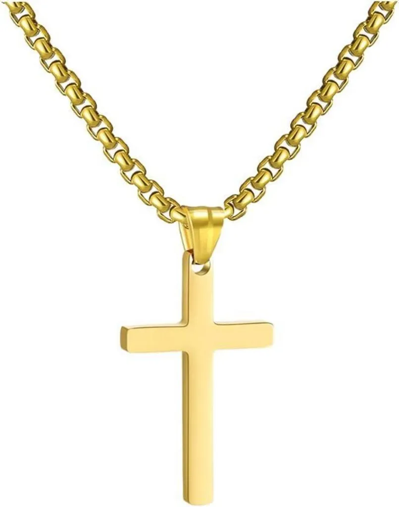 Croce Uomo Acciaio Inox Argento Oro Nero | Collana Cristiana Uomo
