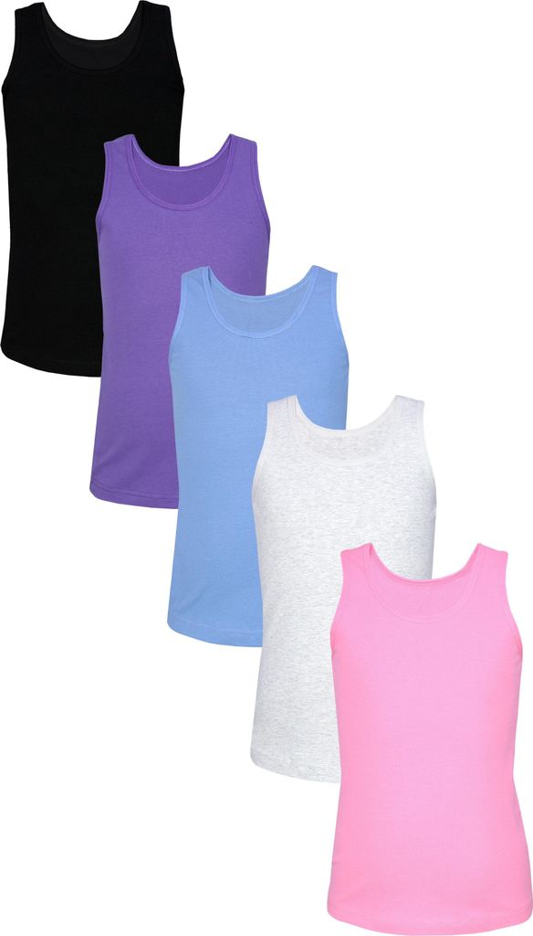 TupTam Unterhemden Mädchen Baumwoll Unterhemd 5er Pack Tank Top Ärmellos Kinder, Farbe: Rosa Lila Blau Schwarz Grau, Größe: 122-128