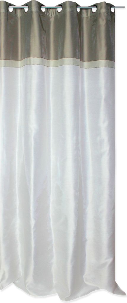 Gefärbter Slub Garn Ösenvorhang 140x245 Gardine creme halbtransparent Bordüre schlamm