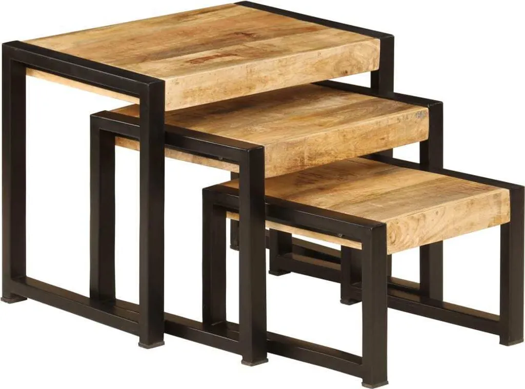 vidaXL Tables d'ensemble 3 pcs en Bois de Manguier Massif Naturel - 4