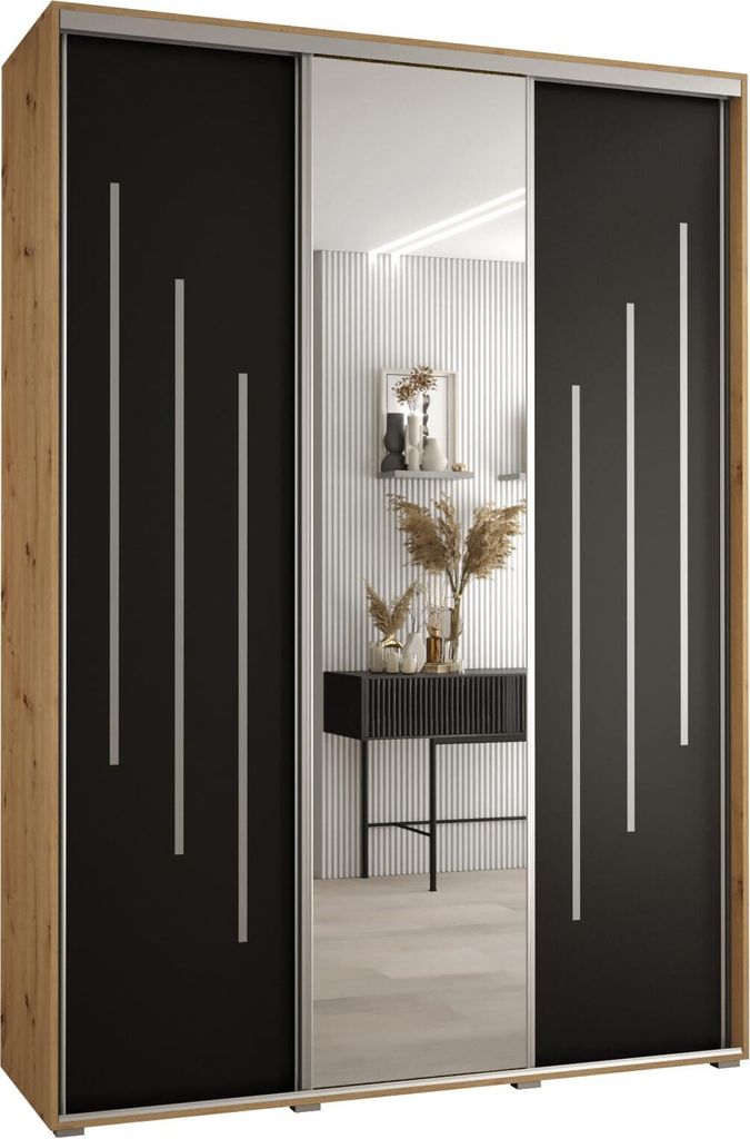 MEBLE KRYSPOL Davos 9 Schrank, drei Türen - 235,2x170x60 cm - Artisan Schwarz Silber