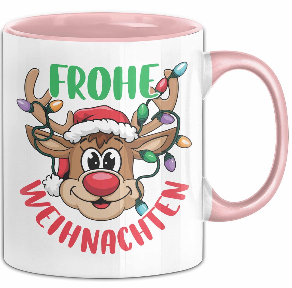 Weihnachten Tasse Geschenk Frohe Weihnachten Rentier Geschenkidee Weihnachtszeit Kaffee-Becher (Rosa)