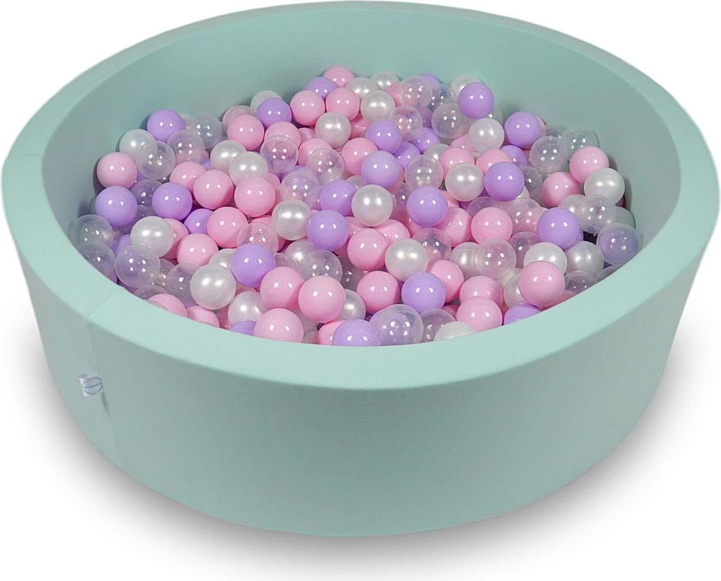 Bällebad 110x30cm mint – Mit 400 Bällen / Babyrosa, Perlmutt, Transparent, Heidekraut