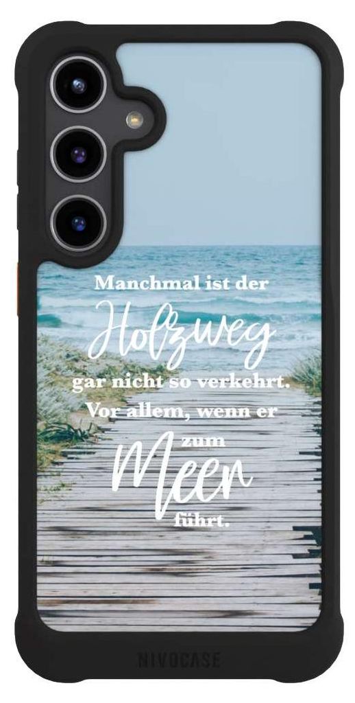NIVOCASE Hülle für Samsung Galaxy S24+ Stoßfeste Handyhülle NIVOmax Case Schwarz Statement Strand Spruch