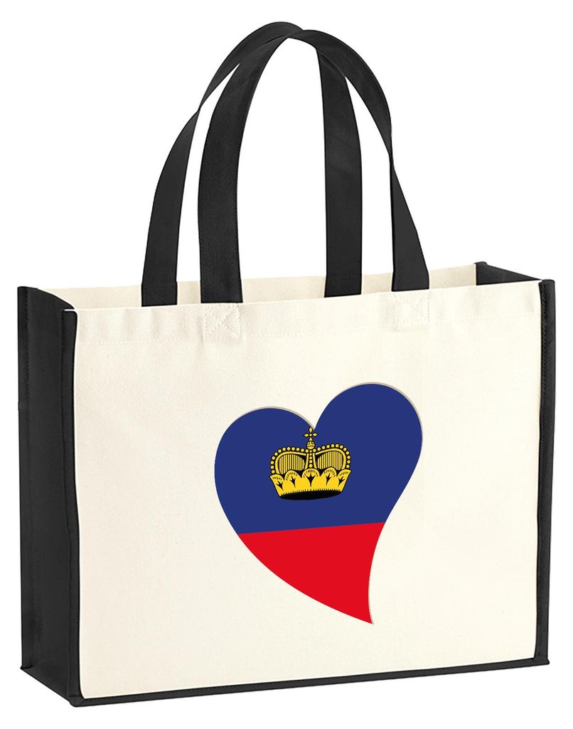 Huuraa Jutetasche Liechtenstein Flagge Herz 21 Liter Black Jute und Baumwolle Einkaufstasche Geschenkidee