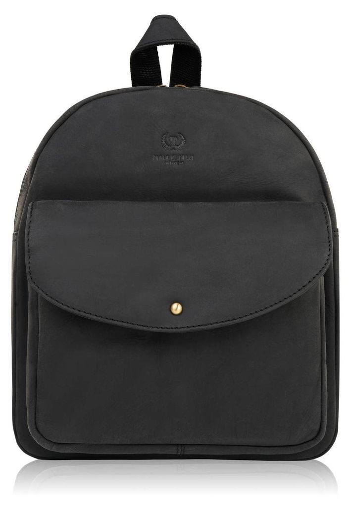 Damen schwarzes Leder urbaner kleiner Vintage-Rucksack Paolo Peruzzi T-18-BL