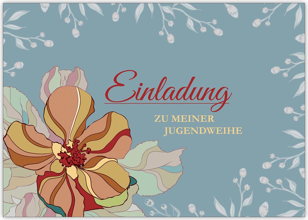 4x Wunderschöne Einladung zur Jugendweihe mit zarten Blüten: Zur Jugendweihe die besten Glückwünsche.