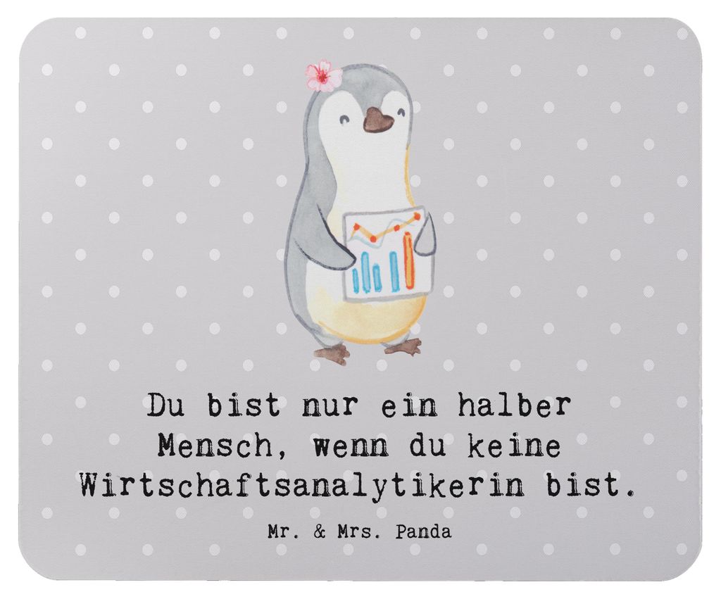 Mr. & Mrs. Panda Mouse Pad Wirtschaftsanalytikerin Herz - Grau Pastell - Geschenk, mausteppich, mauspad laptop, mousematte, Mousepad