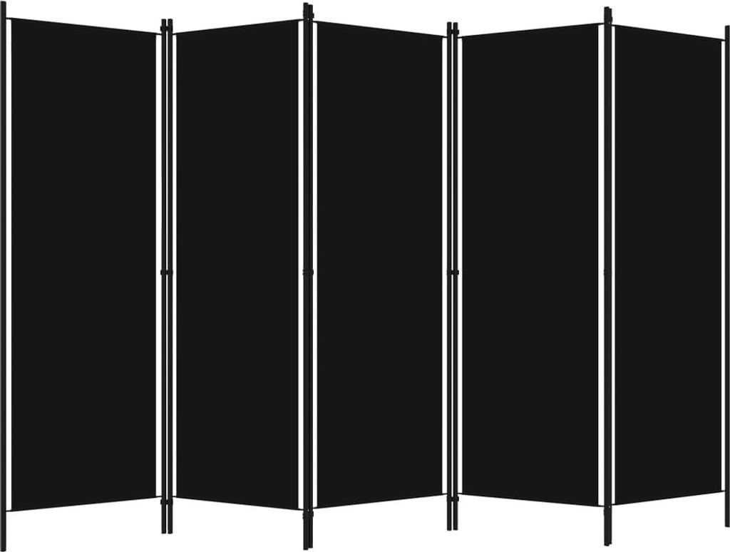 A black room divider with multiple panels.