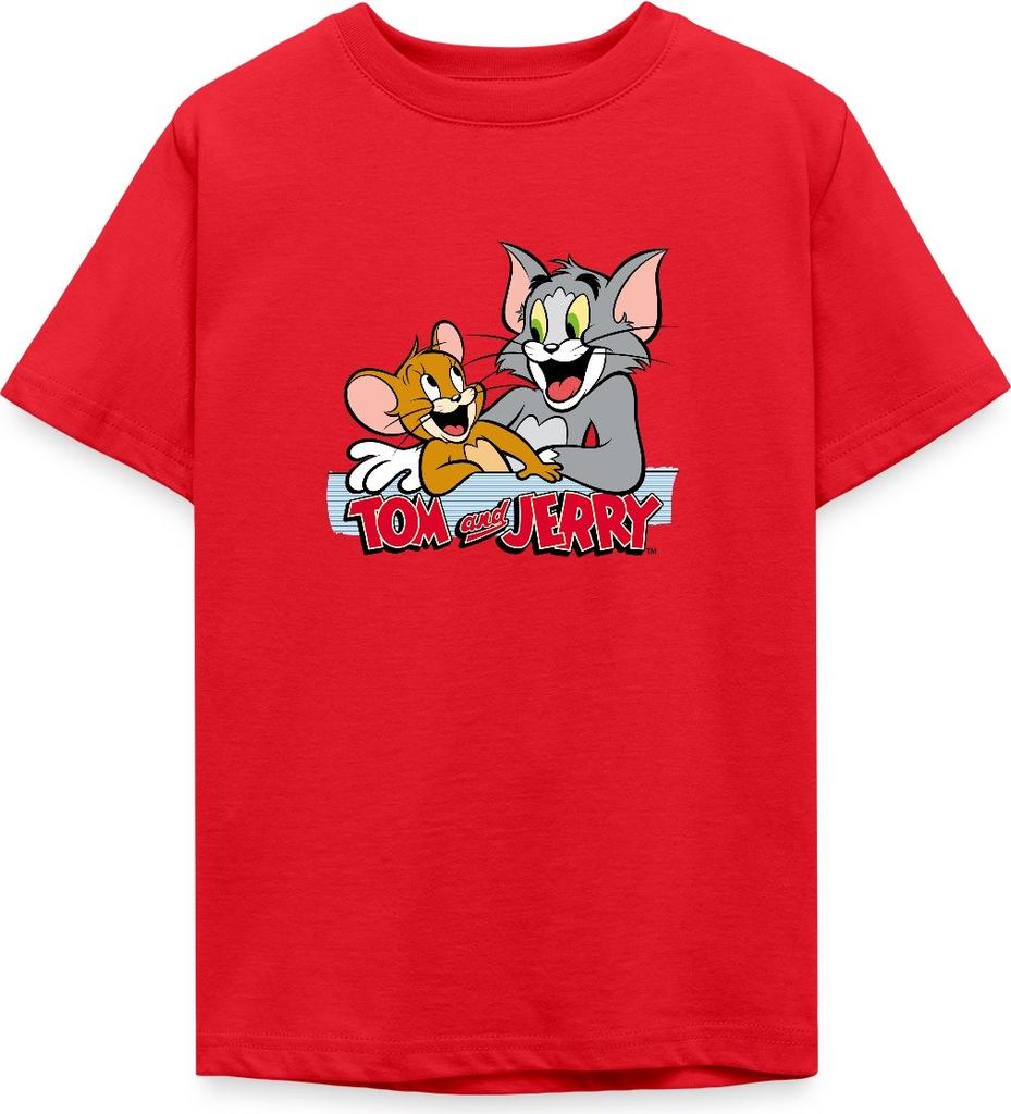 Spreadshirt Tom Und Jerry Fröhliche Freunde Teenager T-Shirt, 134/146 (9-11 Jahre), Rot