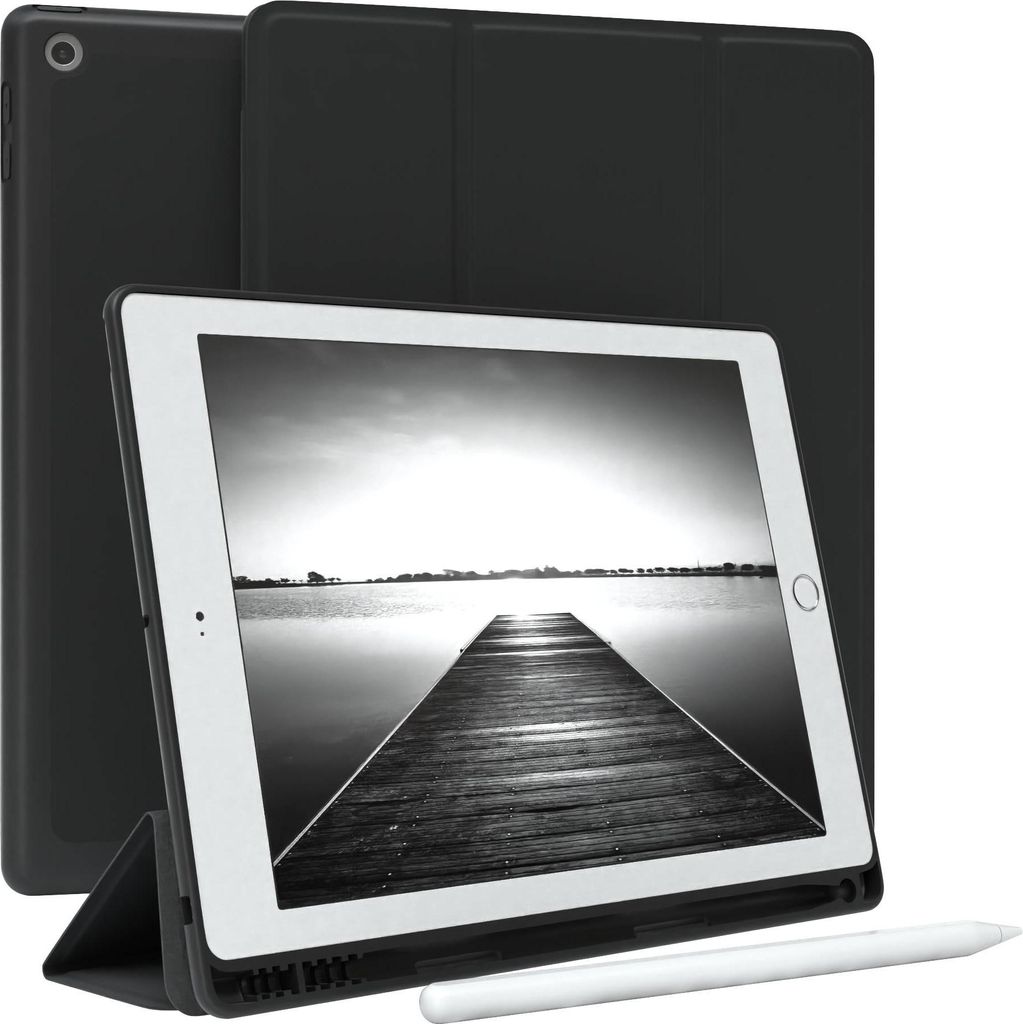 EAZY CASE Smartcase mit Stifthalter für Apple iPad 2017 / 2018 (5./6. Gen.) Hülle mit Stifthalterung, Tablet Cover aufstellbar 9,7 Zoll in Schwarz