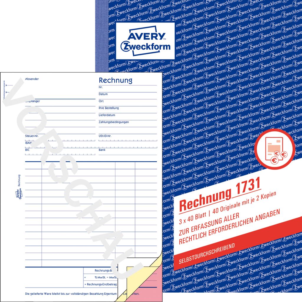 Avery Zweckform 1731, Rechnung, A5, selbstdurchschreibend, Produktbild 