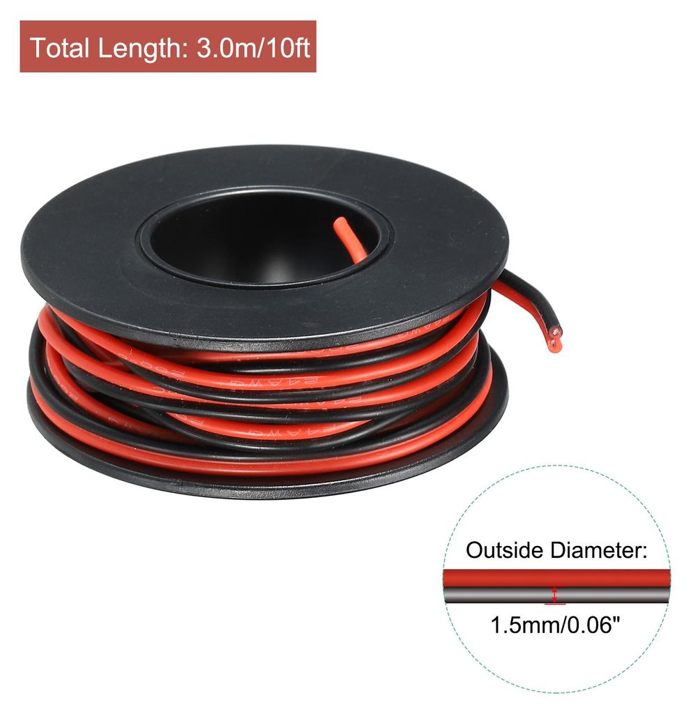 26AWG Kabel 2 Adriges Stromkabel 0,13 mm2 Verzinntes Kupferkabel 3 Meter, Elektrischer Draht Kfz Kabel Hohe Temperatur 600V Erdkabel Litzenkabel Ve...