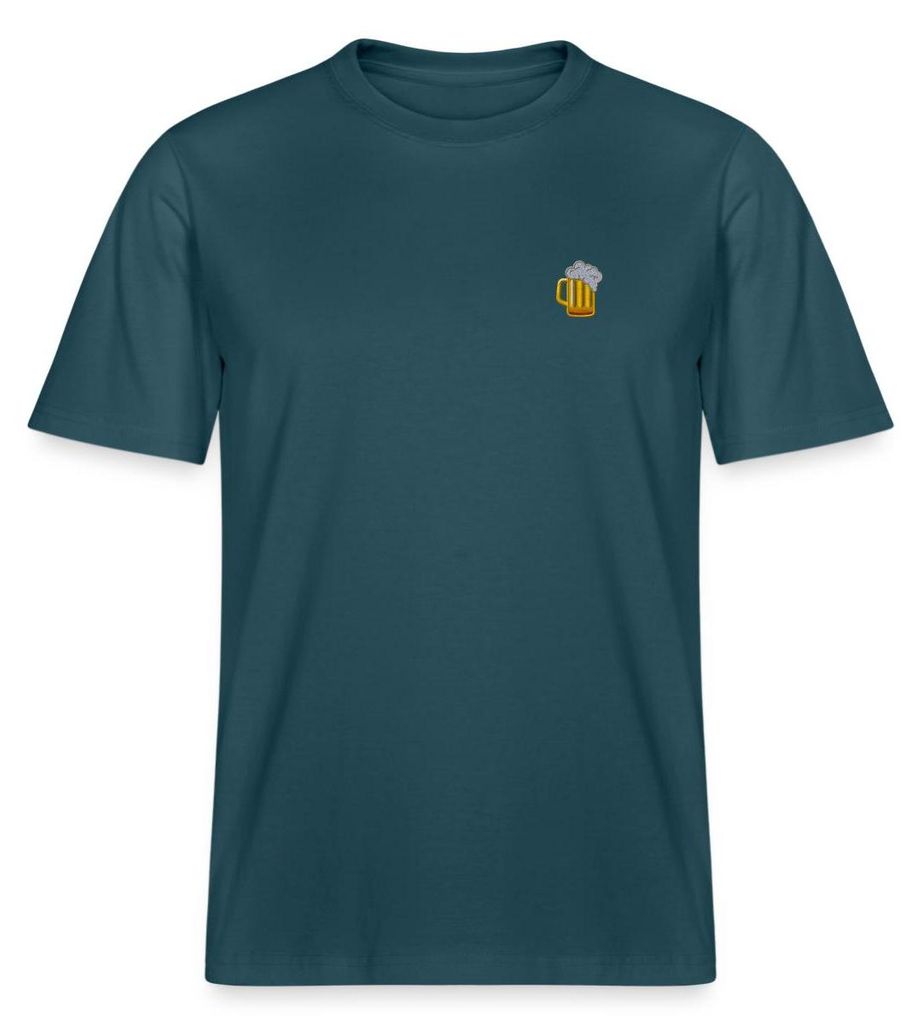 Spreadshirt Bier Stickerei Relaxed Fit Uni T-Shirt, XXL, Dunkles Petrol