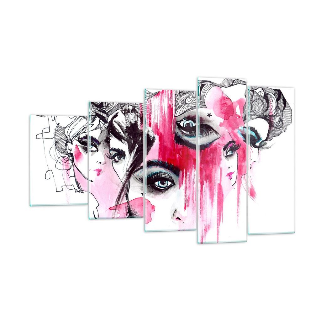 Bilder auf glas - Frauen Gesichter Augen illustration - 100x60cm - Glasbilder - Wandbilder - Kunstdruck - Wanddekoration aus Glas - Glas Bilder - W...