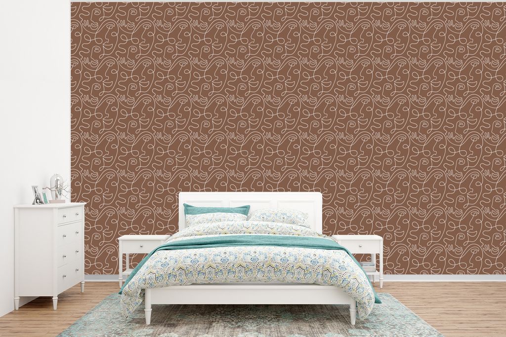 MuchoWow Fototapete für Wohnzimmer oder Schlafzimmer Wandtapete Vinyl Motivtapete Gesicht - Muster - Luxus - 320x240 cm - Tapeten