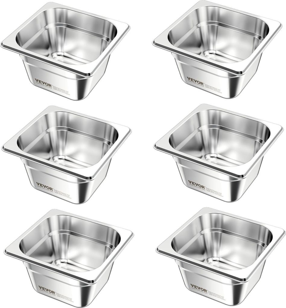 VEVOR Gastronormbehälter Hotelpfanne (1/6-Größe) 6 Stk. 1,7 L, wiederverwendbare Behälter (10 cm tief), rostfreie Catering-Aufbewahrung, Panier...