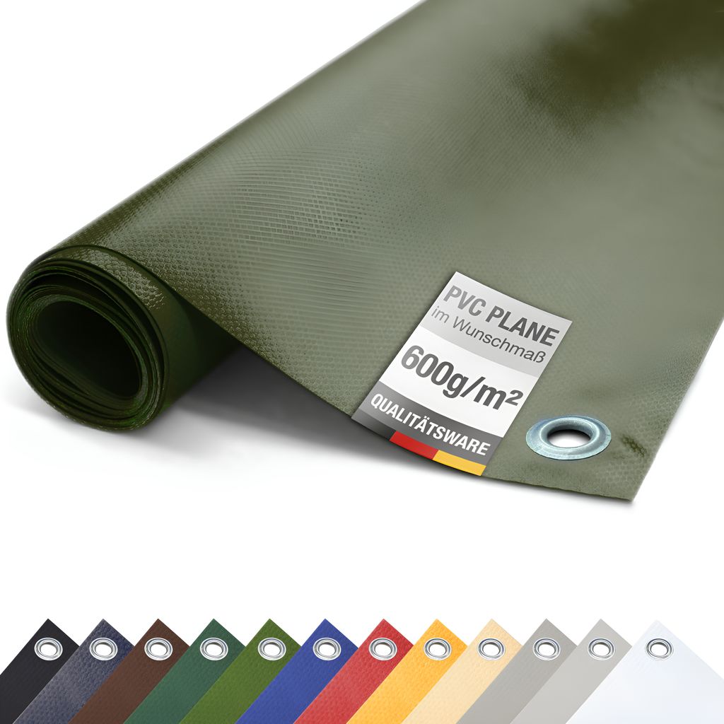 PVC LKW Plane 600g/m² mit Ösen Abdeckplane Schutzplane matt (Olivgrün, 3m x 8m)