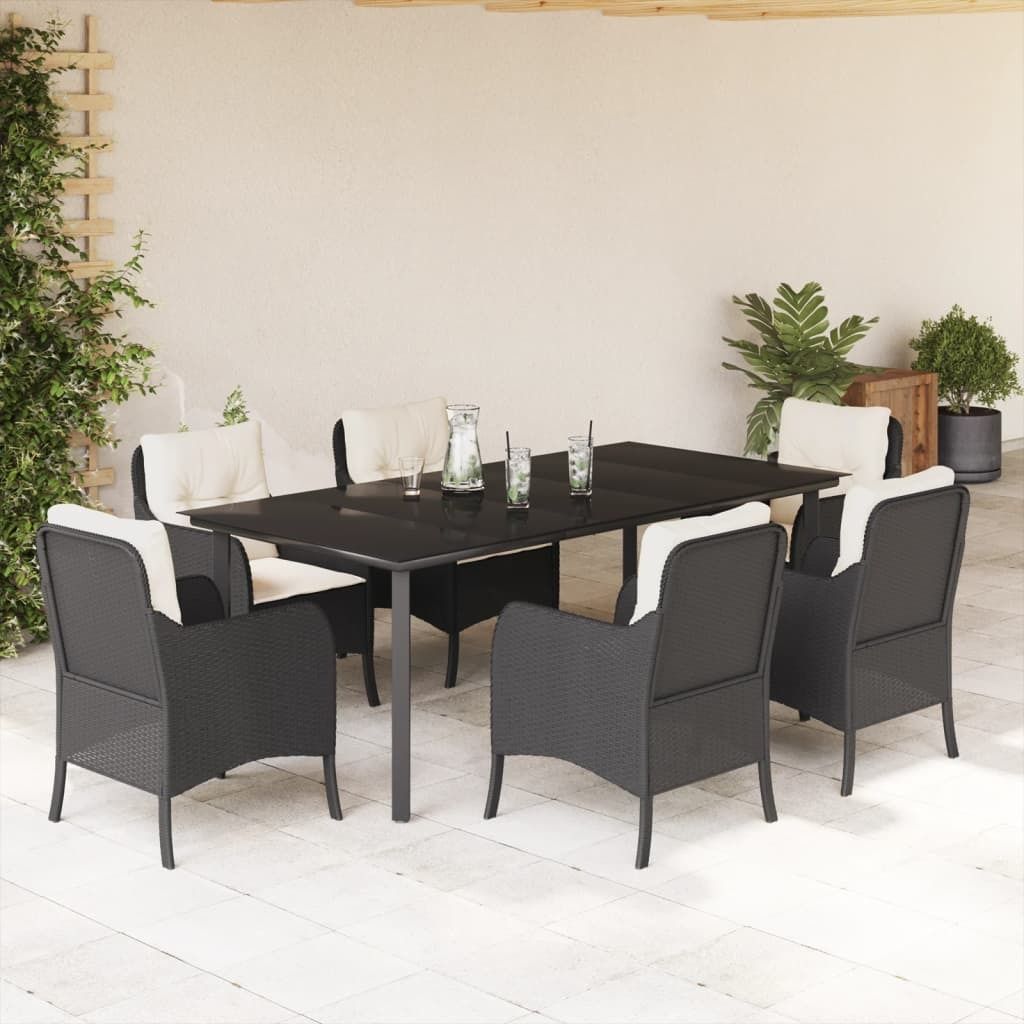Maison Exclusive - 7-tlg. Garten-Essgruppe mit Kissen Schwarz Poly Rattan