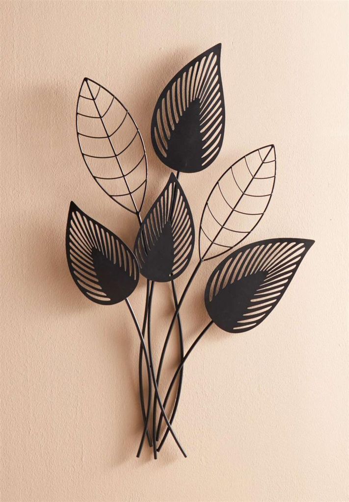 tableau mural 3D "Feuilles" en métal, noir, 55 x 84 cm, Image du produit 