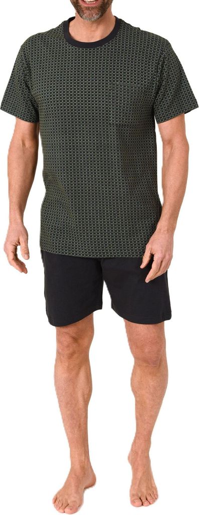 Normann Herren Schlafanzug kurzarm Shorty Pyjama aus Baumwolle – auch in Übergröße ; dunkelgrau , 48