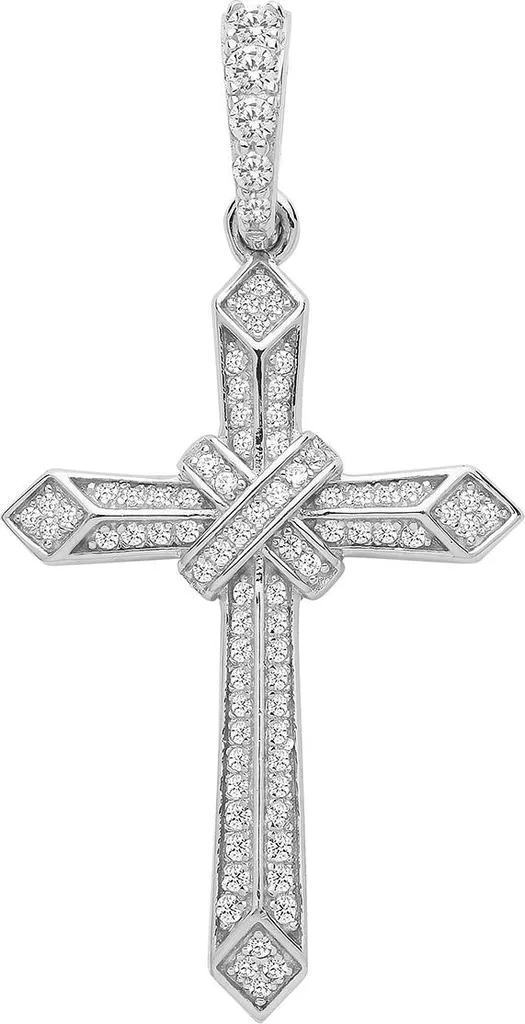 Grand Pendentif Croix Argent 925 brillant - Oxydes de Zirconium 46mm