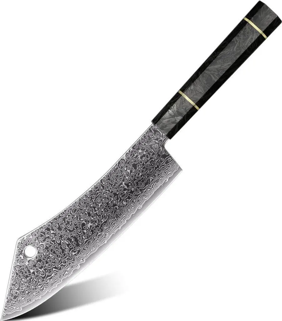 Couteau Cleaver Noir Tsuriko en acier damassé avec manche ergonomique