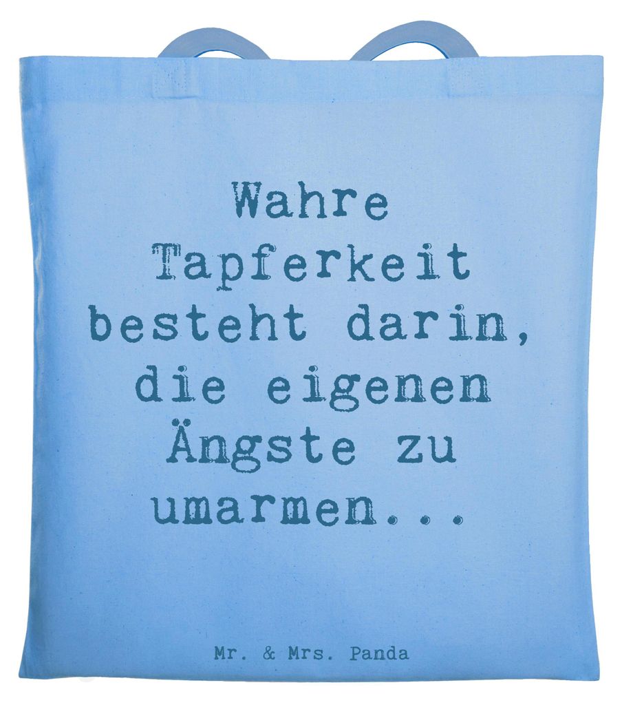 Mr. & Mrs. Panda Tote Bag Spruch Tapferkeit Umarmung - Sky Blue - Geschenk, Einkaufstasche, Gefühl, Tasche, Motivation, Wahre, Jutebeutel, Seelenf...