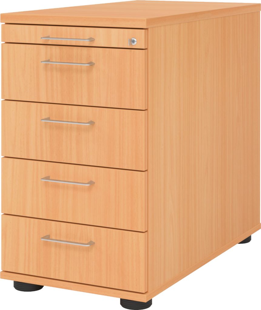 bümö office Standcontainer - mit 4 Schubladen - Nachbildung: Buche, Griff: Bügelgriff (Metall)