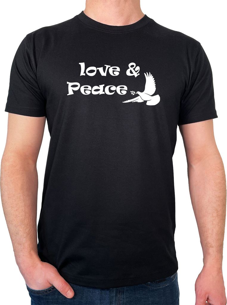 Huuraa Herren T-Shirt Love & Peace XL Black Bio Baumwolle Fairtrade Herrenshirt Geschenkidee
