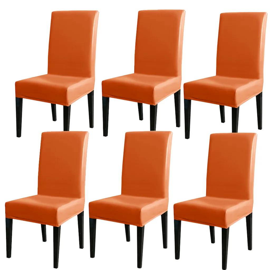 6 pezzi coprisedia da pranzo in ecopelle impermeabile unicolore, coprisedia da pranzo universale elasticizzato, arancione
