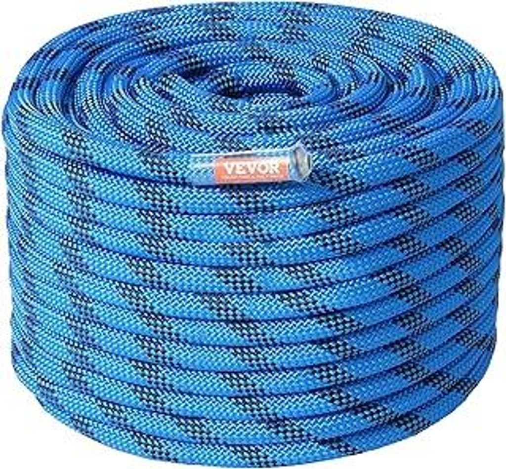 VEVOR dynamisches Kletterseil 50 m, Outdoor-Kletterseil 10,2 mm, 25 kN Bruchspannung, dehnbares Faserseil dynamisches Kletterseil mit Stahlkarabine...