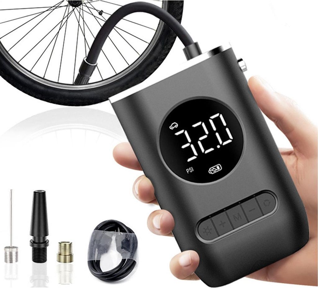 Luftpumpe Pumpe, Mini Luftkompressor mit LED-Licht, 150 PSI, 4000 mAh Akku,Reifenpumpe für Auto/Motorrad/Fahrrad/Bälle, Elektrische Pumpe