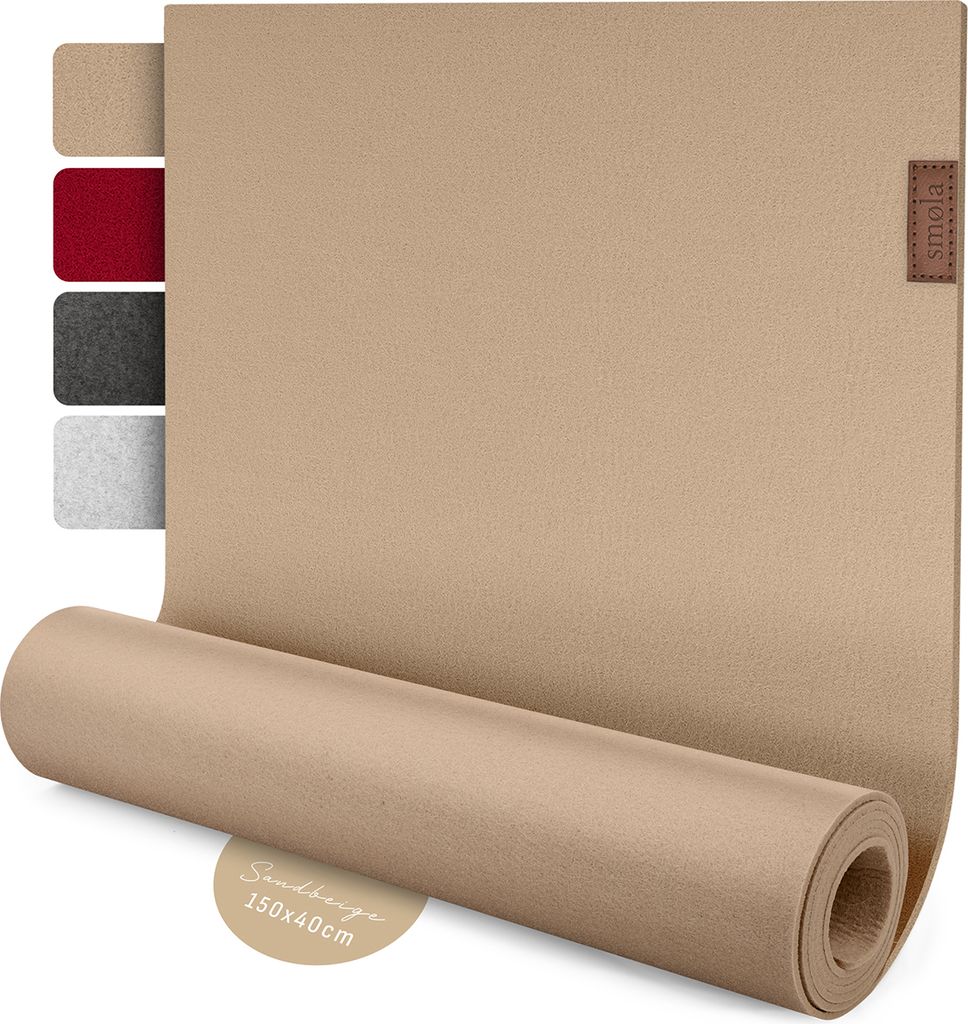 smøla Design Tischläufer Beige aus Filz I 150x40 cm Tischband I Skandinavischer Filzläufer Tisch Abwaschbar mit Leder Label - Tischläufer Winte...