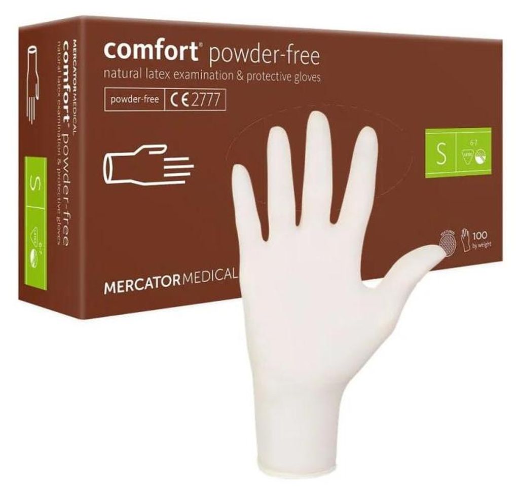 Einweghandschuhe Mercator Comfort Latex weiß Größe S 100 Produktbild 