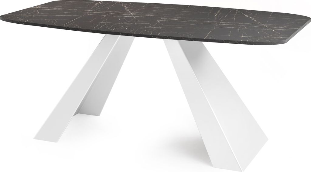 Esstisch Monte Weiß im Modern Stil, Rechteckiger Tisch in Schwarzer Marmoroptik - Ausziehbar von 160 cm bis 200 cm, Pulverbeschichtete Weiße Meta...