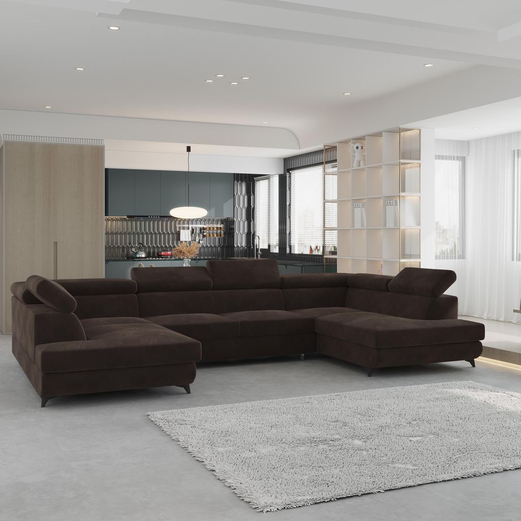 Masseno Ecksofa VINTESSA mit Schlaffunktion U-Form, Sofa mit Bettkasten, Wohnzimmersofa, Couch, Soffa, Bettsofa, Couchgarnitur- Braun, MONOLITH 29