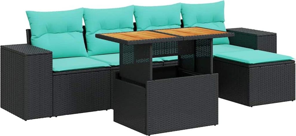 vidaXL 6-tlg. Garten-Sofagarnitur mit Kissen Schwarz Poly Rattan