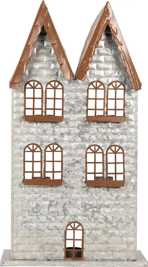 Porte-bougies maison design industriel 54cm en métal gris anthracite