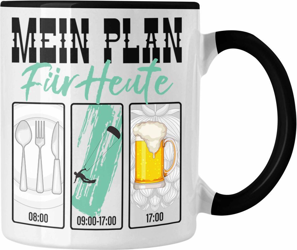 Trendation - Kitesurfer Tasse Lustiges Geschenk für Kitesurfing Grafik Becher Geburtstag Weihnachten (Schwarz)