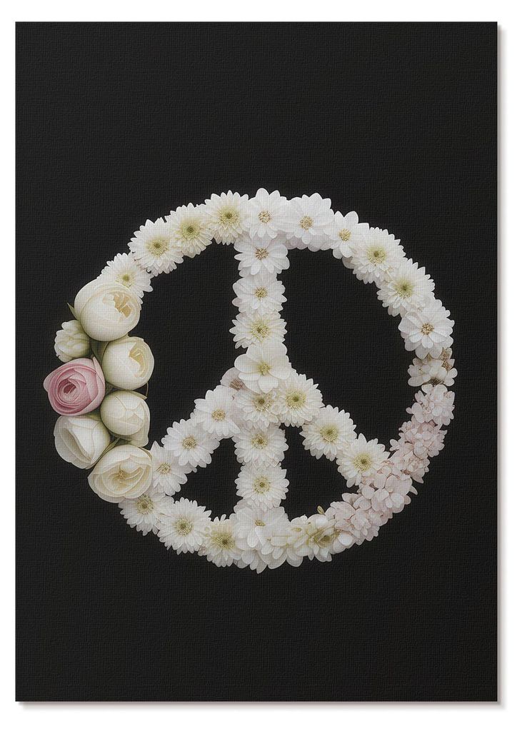 POSTER - 29x42 cm (A3) - Punkt Widzenia - Blumen in Form eines Friedenssymbols auf schwarzem Hintergrund - Wandbild für Wohnzimmer Schlafzimmer & ...