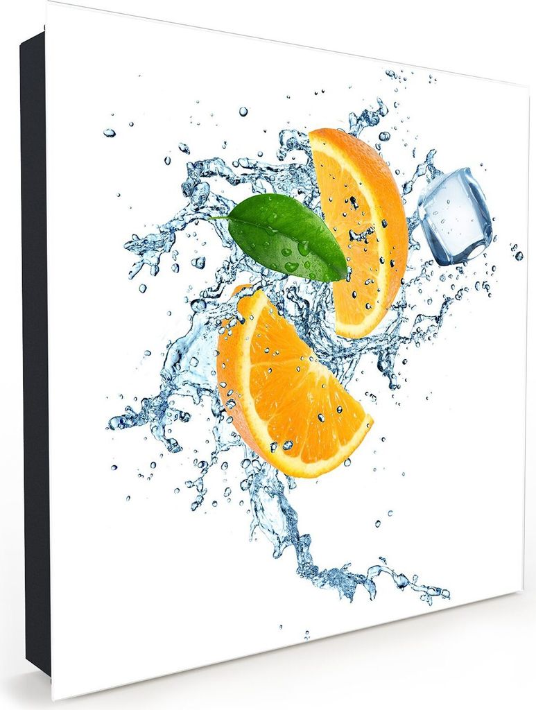 Nachbildung-Schlüsselkasten, Magnetpinnwand und Memoboard mit Glasfront Motiv Orangenschnitze im Wasser