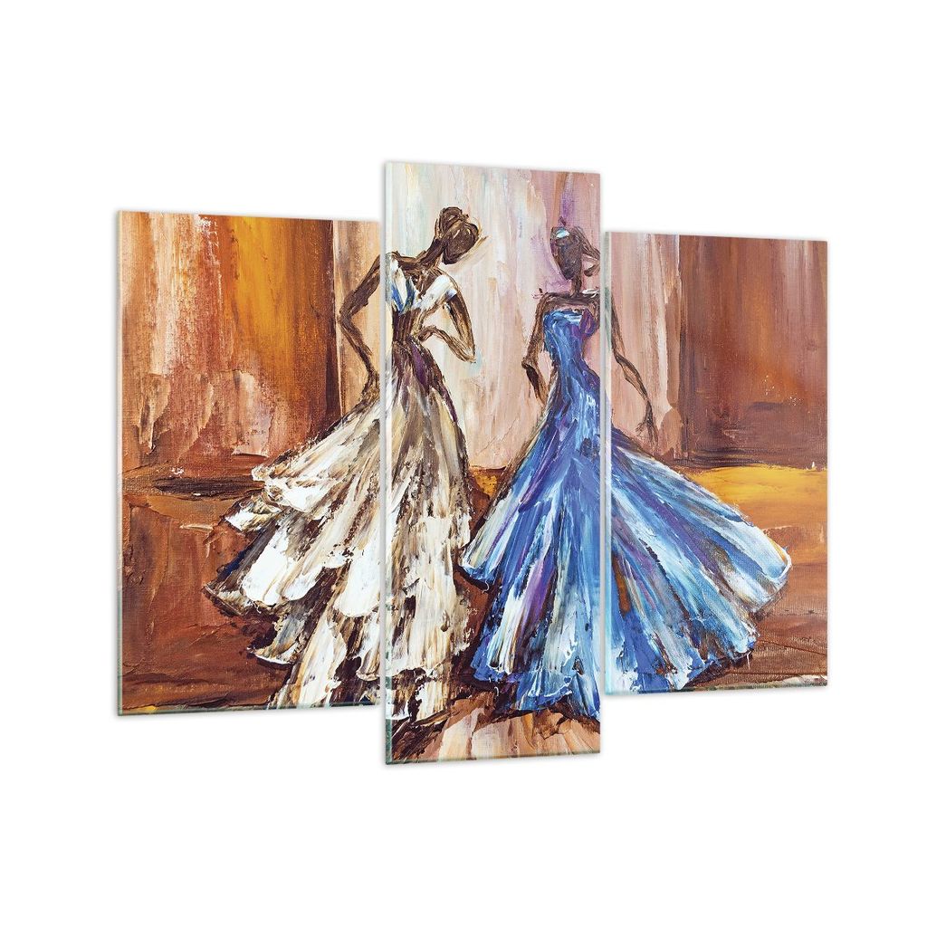 Bilder auf glas - 3 Teile - Frauen Kleider Öl - 130x100cm - Glasbilder - Wandbilder - Bilder - zum Aufhängen bereit - Wanddekoration aus Glas - G...
