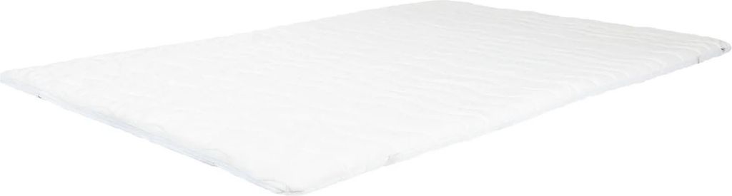A white mattress topper is shown from a diagonal angle against a white background.